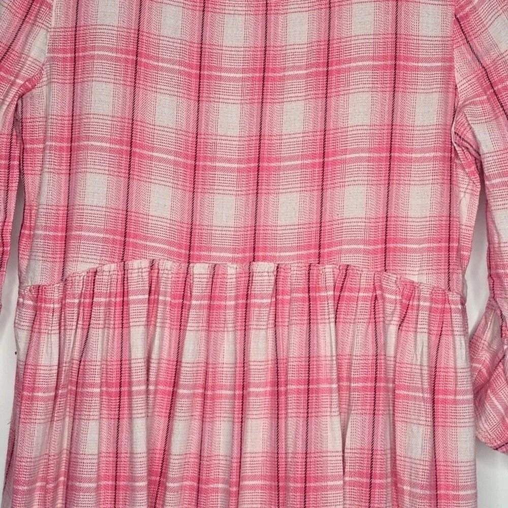 Gap Kids Plaid Babydoll Dress Girls XXL Pink White Bell Sleeve Zip Back